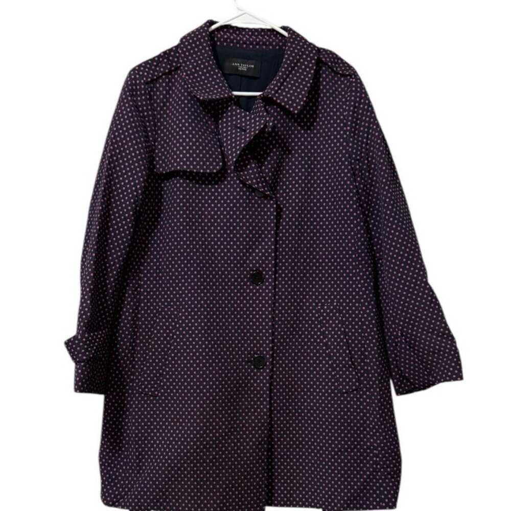 Ann Taylor Women Size Petite‎ Button Down Coat Polka Dot Tie Cotton Blend Career